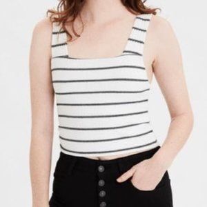 American Eagle Striped Square Neck Cropped Tank Top Size XL